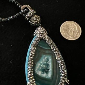 Park Lane very long Blue Agate natural gemstone with crystals